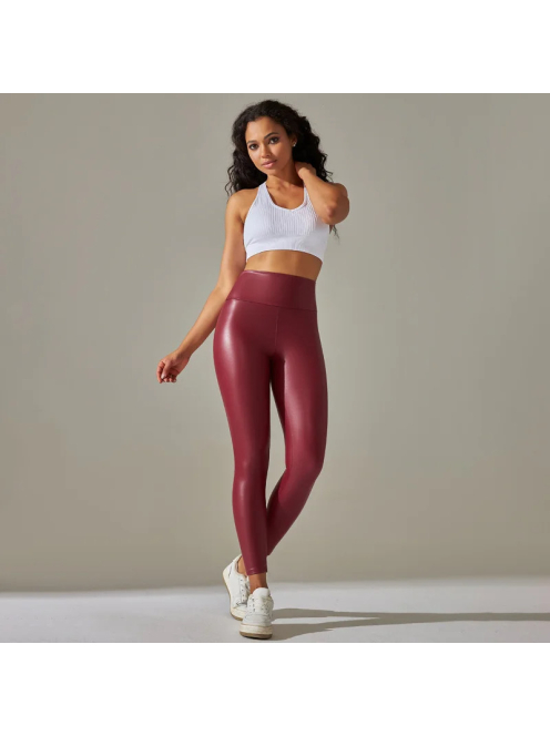 SlimLook bőrhatású bordó leggings