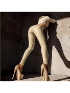 SlimLook bőrhatású ekrü leggings