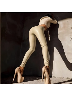SlimLook bőrhatású ekrü leggings