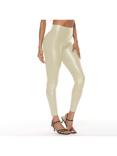 SlimLook bőrhatású ekrü leggings
