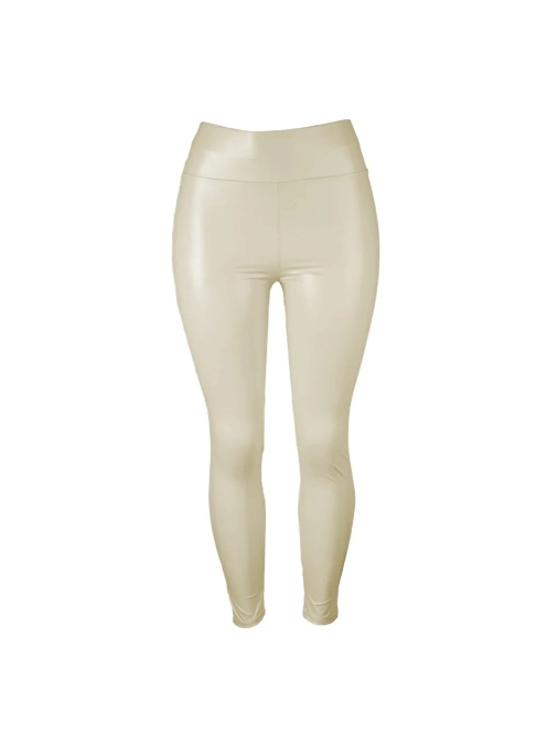 SlimLook bőrhatású ekrü leggings