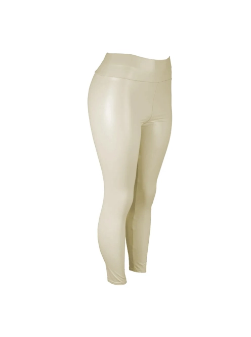 SlimLook bőrhatású ekrü leggings