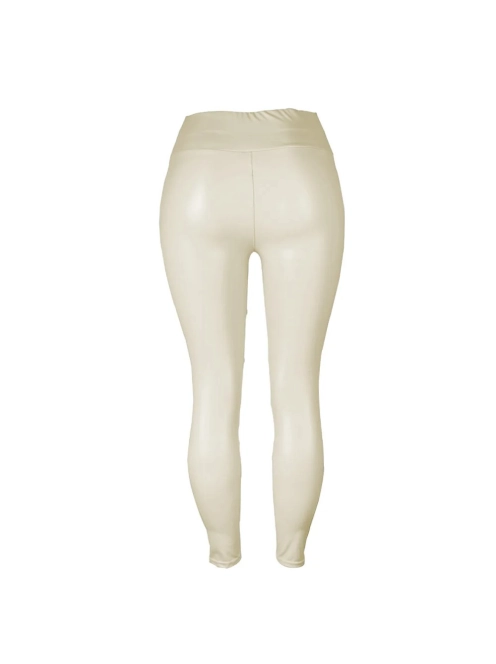 SlimLook bőrhatású ekrü leggings