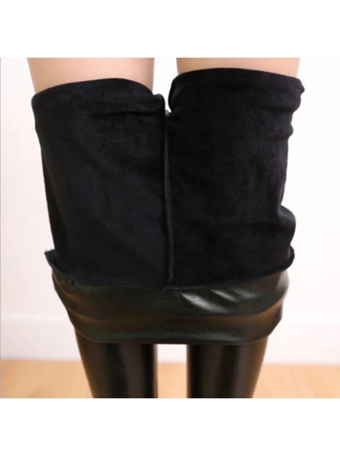 SlimLook Hot bőrhatású fekete bélelt leggings