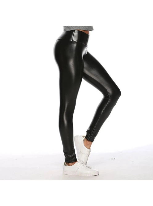 SlimLook Hot bőrhatású fekete bélelt leggings