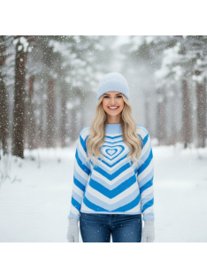 Love Parade hosszú ujjú szívecskés pulóver - Égkék