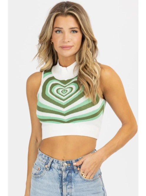 Love Parade magasnyakú ujjatlan kötött top - Zöld