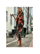 Pink Flamingo - fekete strand kaftán - strandkimono - strandruha