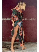 Pink Flamingo - fekete strand kaftán - strandkimono - strandruha