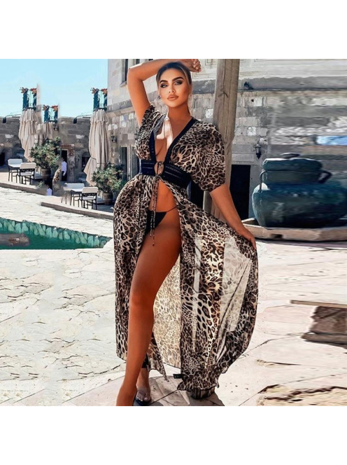 Glamourous Leopard - Maxi Kaftán, nőies strankimono - kaftán - tunika