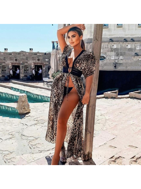 Glamourous Leopard - Maxi Kaftán, nőies strankimono - kaftán - tunika