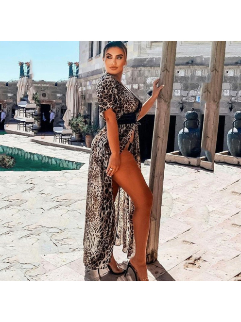 Glamourous Leopard - Maxi Kaftán, nőies strankimono - kaftán - tunika