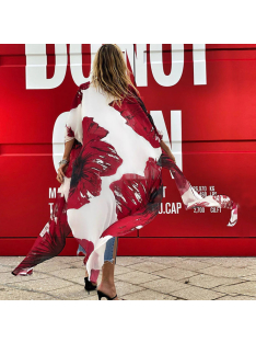 Poppy Blossom - fehér alapon nagy piros pipacsvirág strand kaftán - strandkimono - strandruha