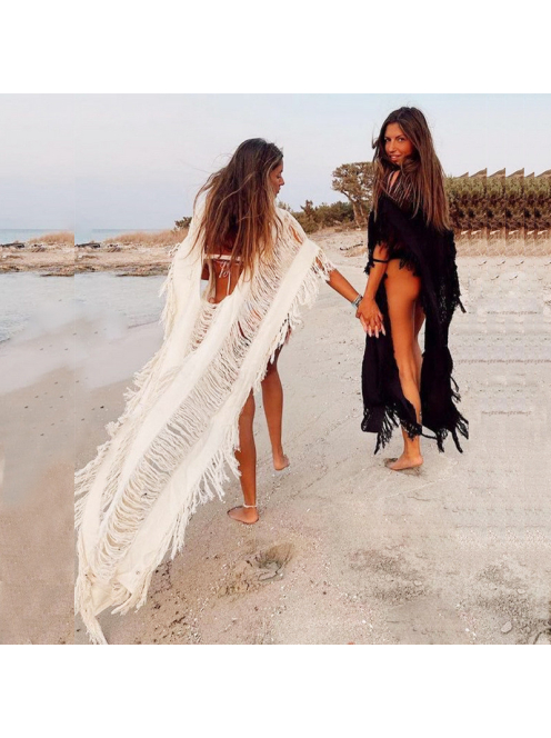  Free Spirit - Horgolt maxi kaftan: Ekrü színben