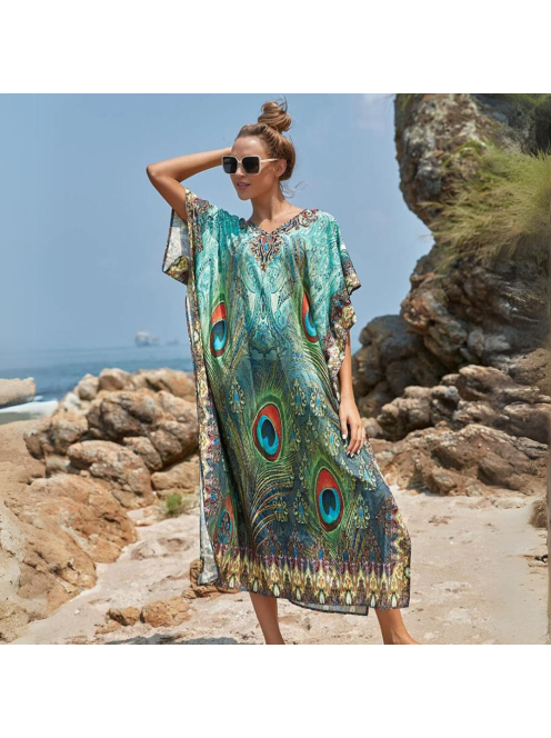 V-Cut Peacock Maxi strandkaftán 