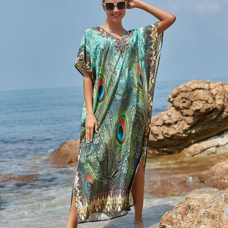 Silky Peacock Maxi strandkaftán Silky Peacock Maxi strandkaftán