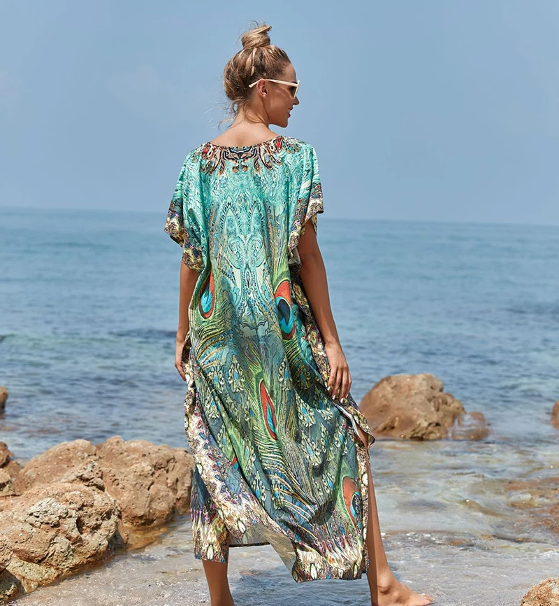 Silky Peacock Maxi strandkaftán Silky Peacock Maxi strandkaftán