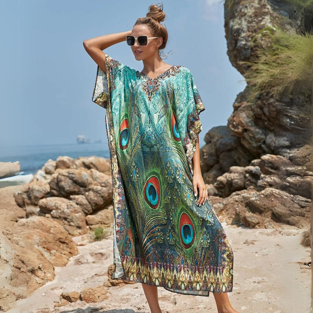 Silky Peacock Maxi strandkaftán Silky Peacock Maxi strandkaftán